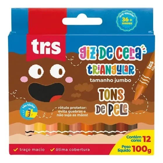 Giz de Cera Triangular Tons de Pele 12 Cores Tris