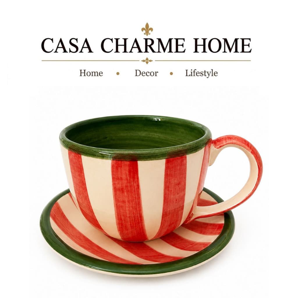 Xícara Bowl de Cerâmica Pintada à Mão com Pires 700 ml Decorativa e Funcional