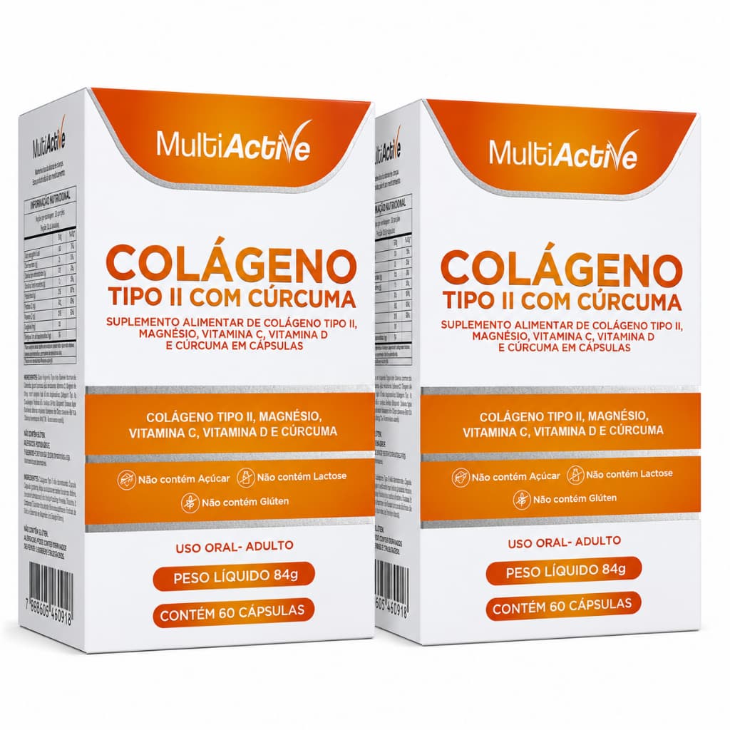 Kit 2 Colageno Tipo II + Curcuma + Magnésio + Vitamina C + Vitamina D 60 Cáps Softgel Multiactive