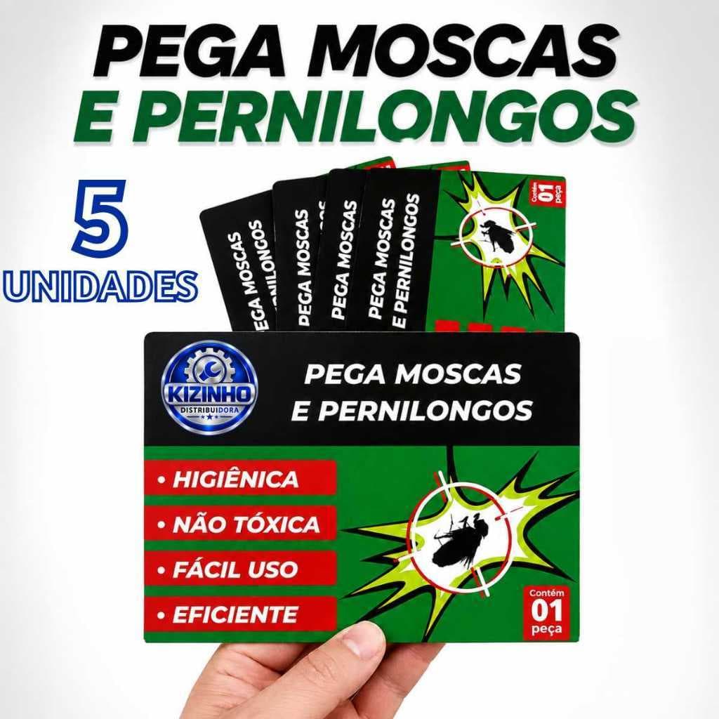 Pega Moscas e Pernilongos Adesivo 5 Unidades Armadilha Higiênica Ambientes Internos Casas e Comércio