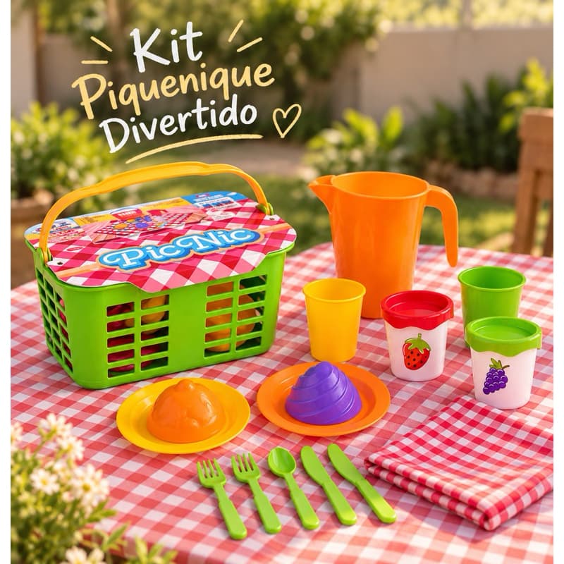 Kit Brinquedo Cesta De Pic Nic Comidinhas Hora Do Chá 16 Pç