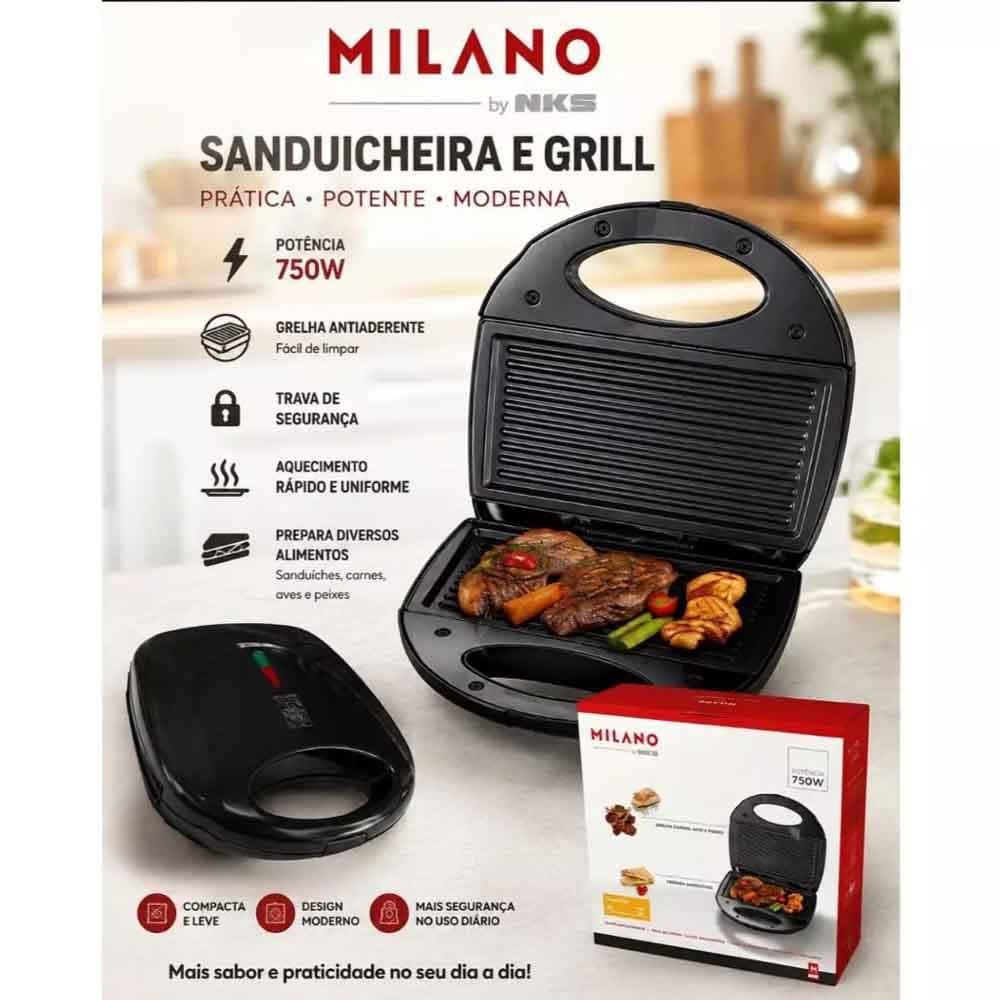 Sanduicheira Grill Elétrica Antiaderente Multifuncional 110V Ou 220V 750 Watts