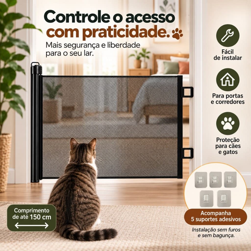 Portão Retrátil para Pets | Grade de Proteção para Cães e Gatos | Instalação Fácil e Economia de Espaço