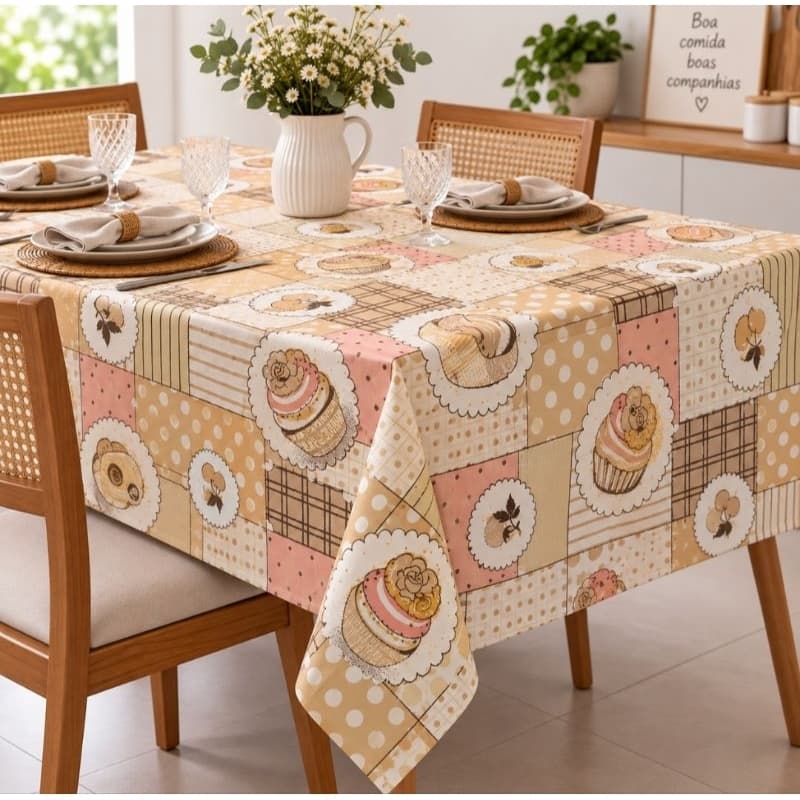 Toalha De Mesa Oxford  Estampado 4 E 6 Lugares Acabamento Em Bainha