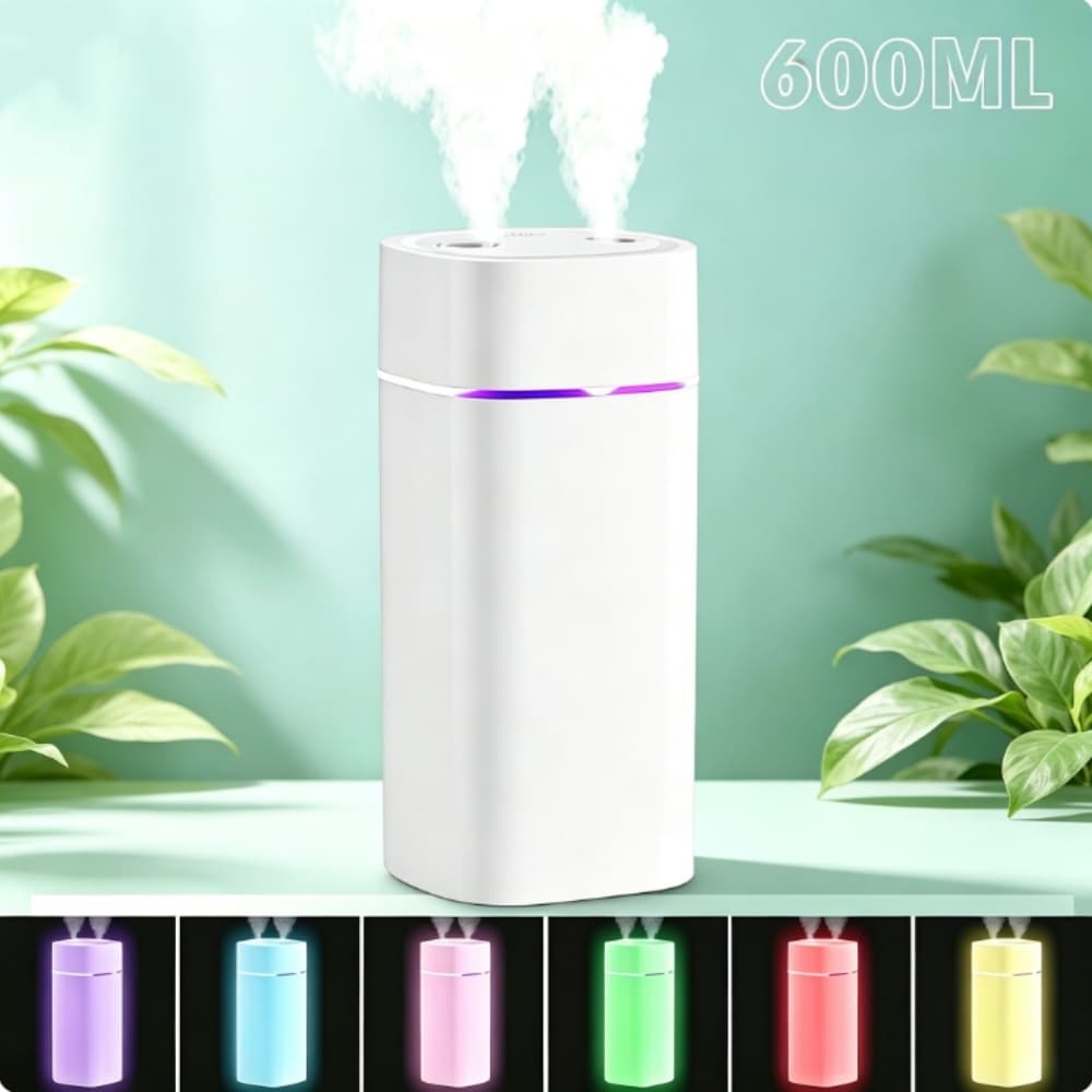 Umidificador De Ar Portatil 2 Difusor 600ML Aromatizador De Ambiente Purificador De Ar 7 Luzes Coloridas