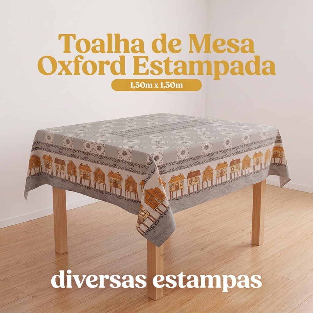 Toalha De Mesa Oxford Estampada 1,50m X 1,50m 4 Lugares