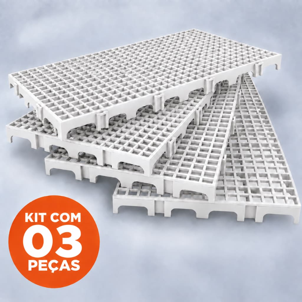 Kit 03 Palete Estrado Piso Plástico Montável Azul Branco Preto Cinza Vermelho Deck 2,5x25x50
