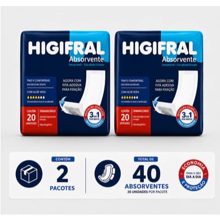 Kit C/ 2 Absorvente Geriátrico Higifral Incontinência/Pós-Parto/Pós-Operatório Unissex.