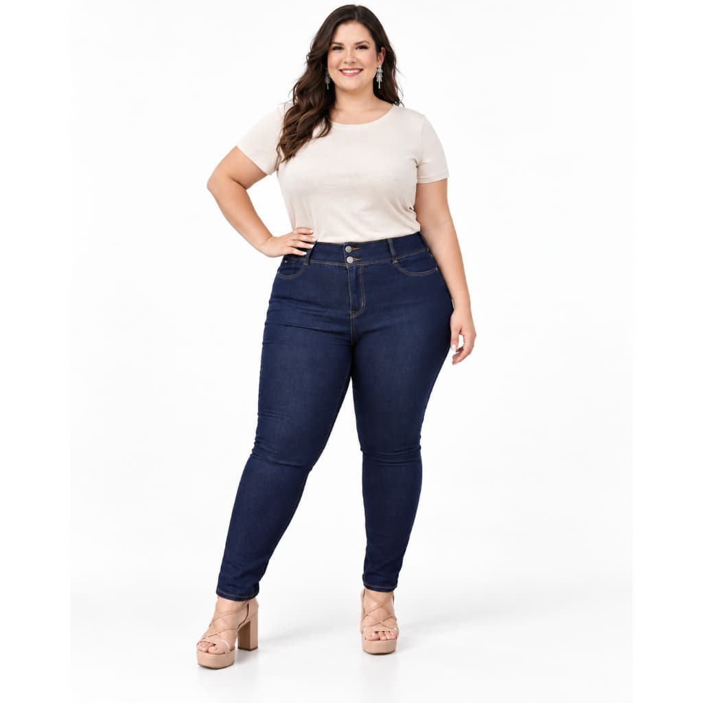 Calça Jeans Plus Size Feminina Skinny Cintura Alta com Lycra Empina Bumbum Tamanho Grande