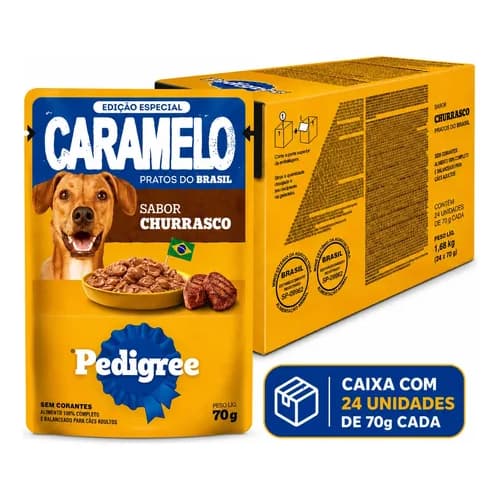 Sachê para cachorro Caixa com 24 undades Pedigree Caramelo Pratos do Brasil