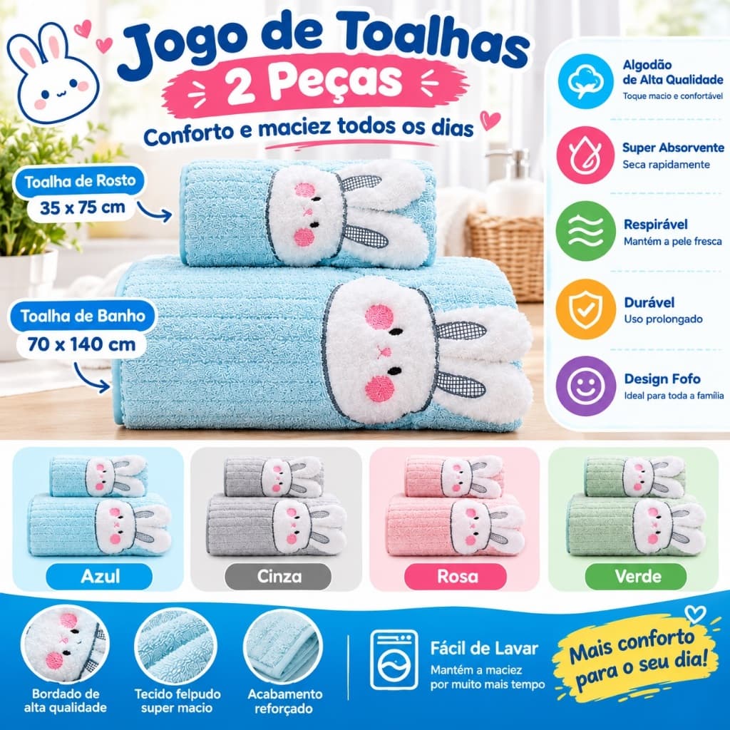 🔥KIT 2 Toalhas - Banho e Rosto Grande Macia Grossa Jogo de Toalha de Banho(70*140cm+35*75cm)