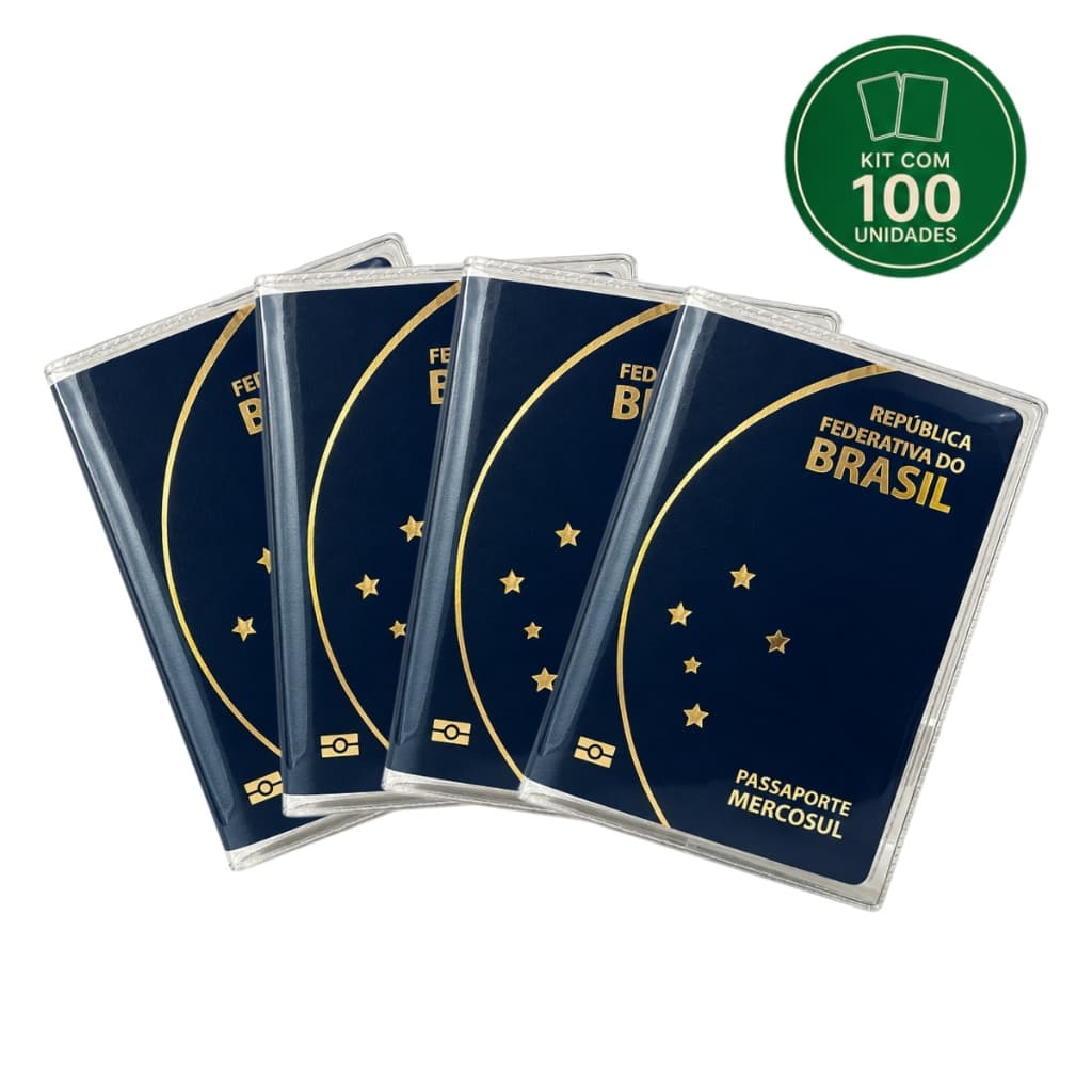 Porta Passaporte PVC Transparente Pacote 100 Unidades Viagem Documento Brinde Evento