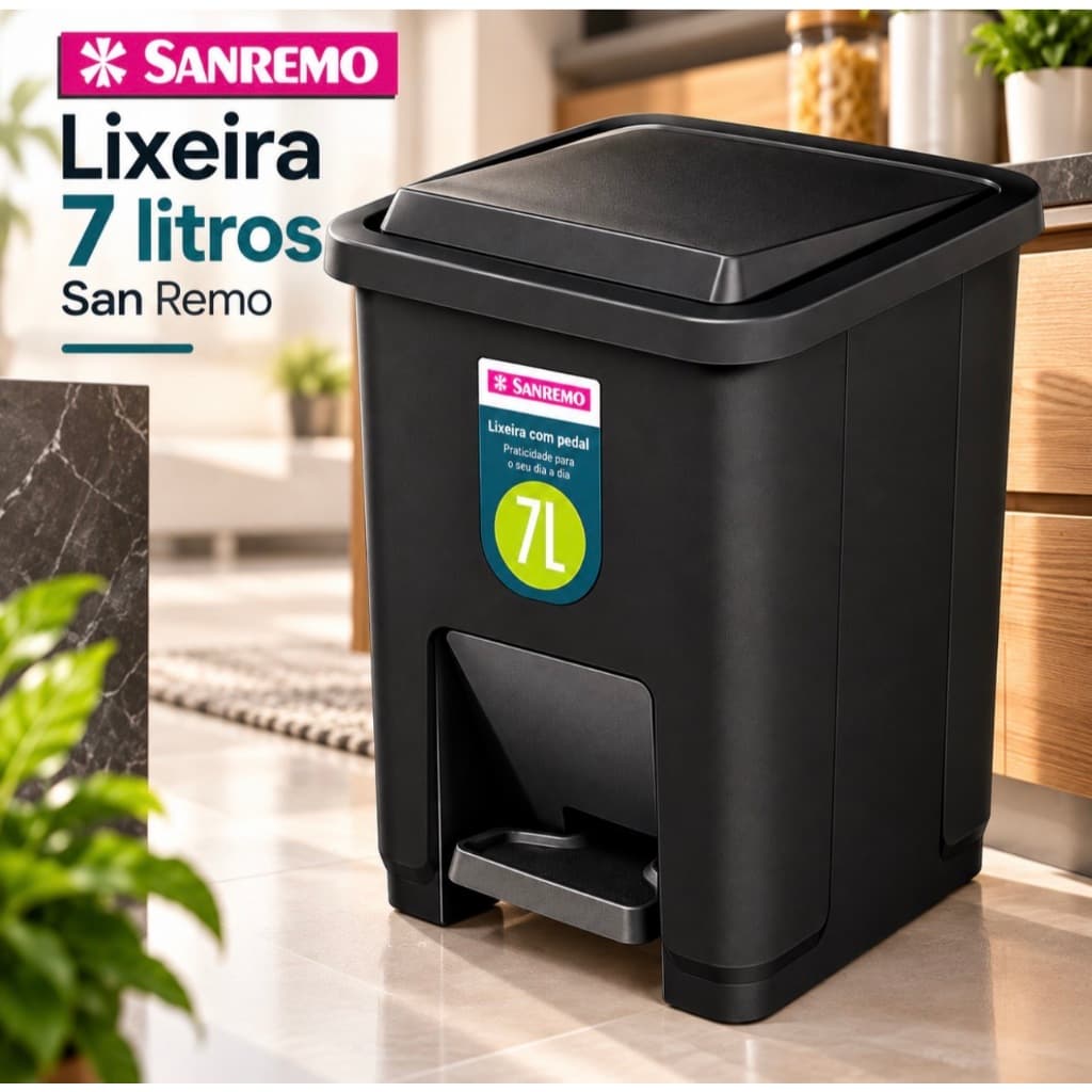 Lixeira para Banheiro Pequena com Pedal 7 Litros Plástico Reforçado Sanremo