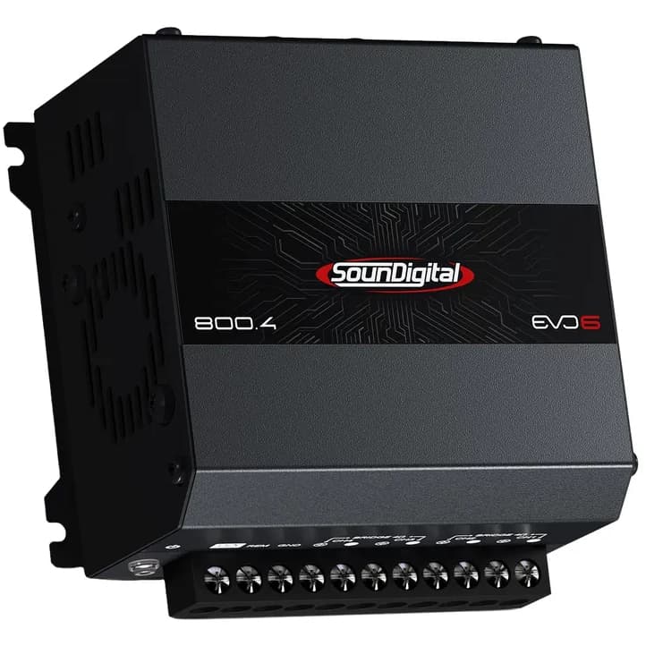 Módulo Amplificador Soundigital 800.4 800w Evo6 4 Canais Com Cooler e Crossover Som Automotivo