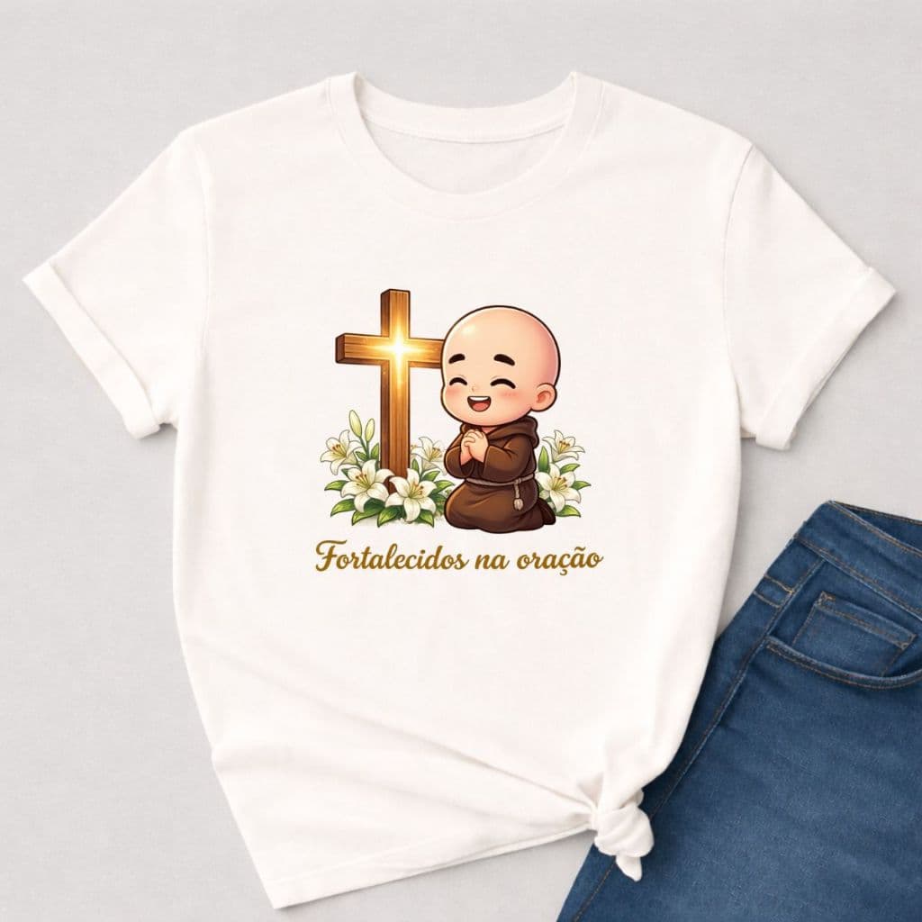 Camiseta Frei Gilson Camisa Blusa 100% Algodão Básica Casual Católica Cristã Religiosa T-Shirt