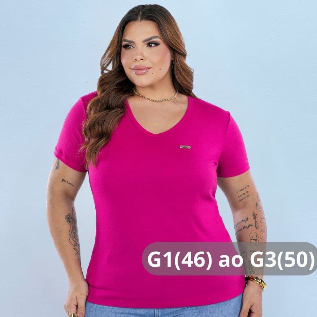 Blusa Básica Plus Size G1 ao G3 Gola V Moda Sofisticada Feminina Viscolycra Confortável e Versátil Tamanho Grande Casual