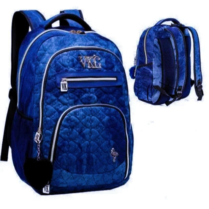 Mochila Escolar Jeans Feminina Grande Notebook VKG 4285
