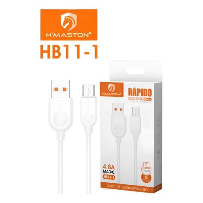 Cabo Micro USB H’Maston HB11-1 Silicone 4.8A – Carregamento Rápido Branco
