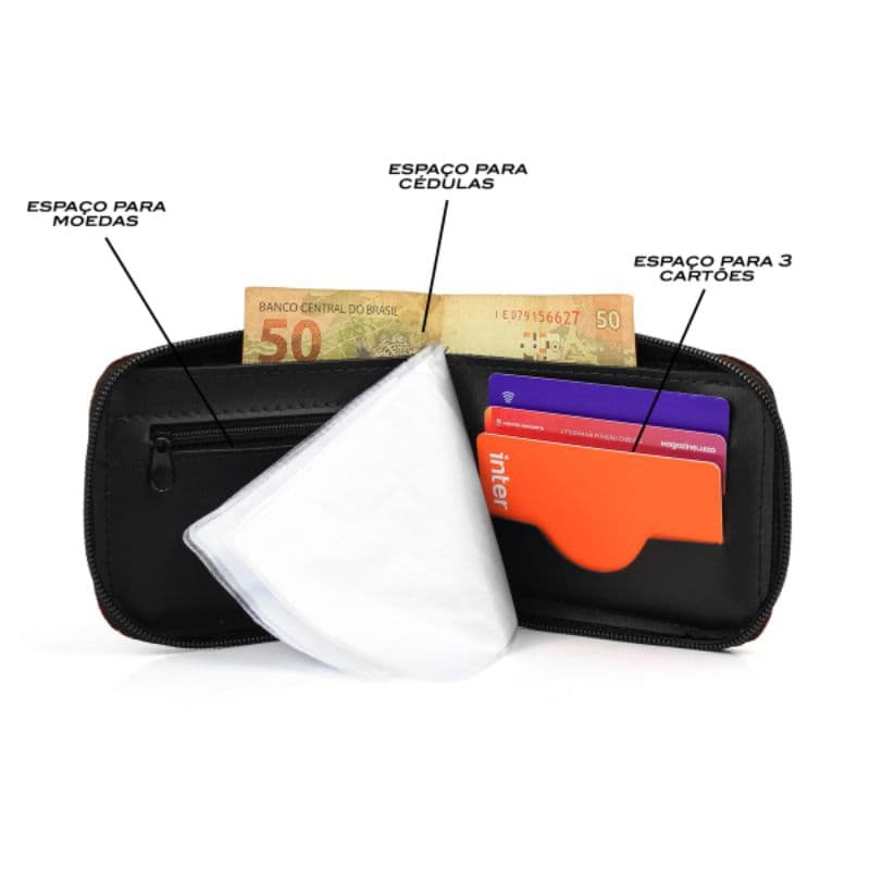 Carteira Masculina de zíper porta cartão cédulas e documentos