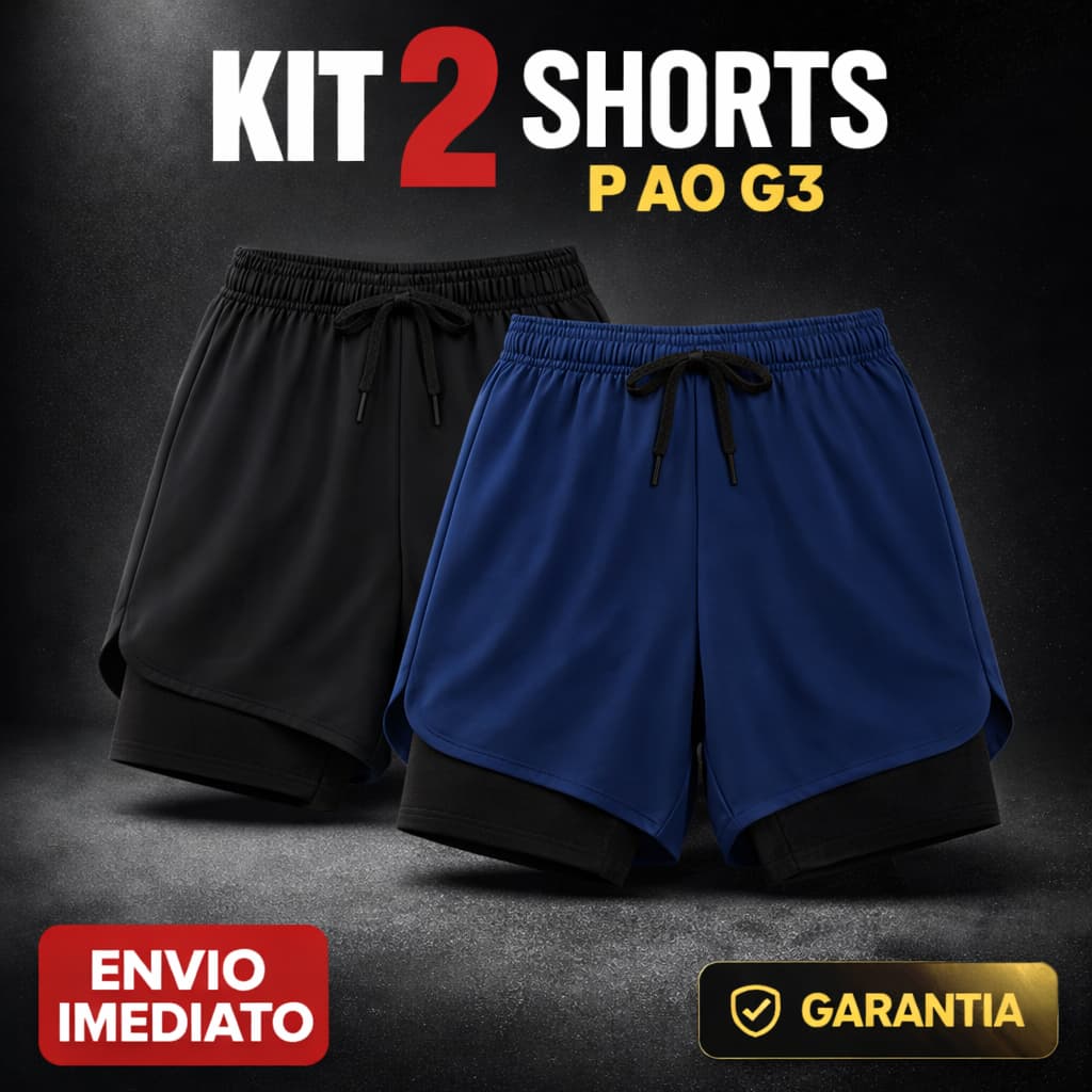 Kit 2 Shorts 2 em 1 Dry Plus Size P ao G3 Para Academia Forrados Com Bolso Treino Esporte