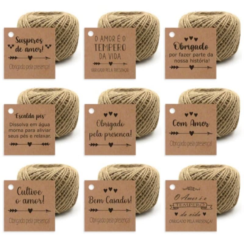 kit 200 Tags Kraft Personalizadas 4x4cm para Lembrancinhas | Casamento, Chá de Bebê, Aniversário, Eventos