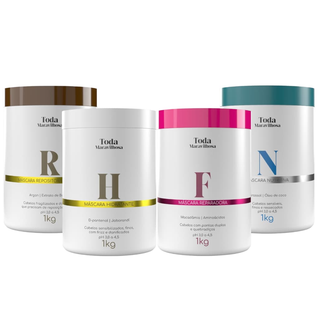 Kit Máscaras Capilares Toda Maravilhosa 1kg Hidratação Nutrição Reconstrução Fortalecimento