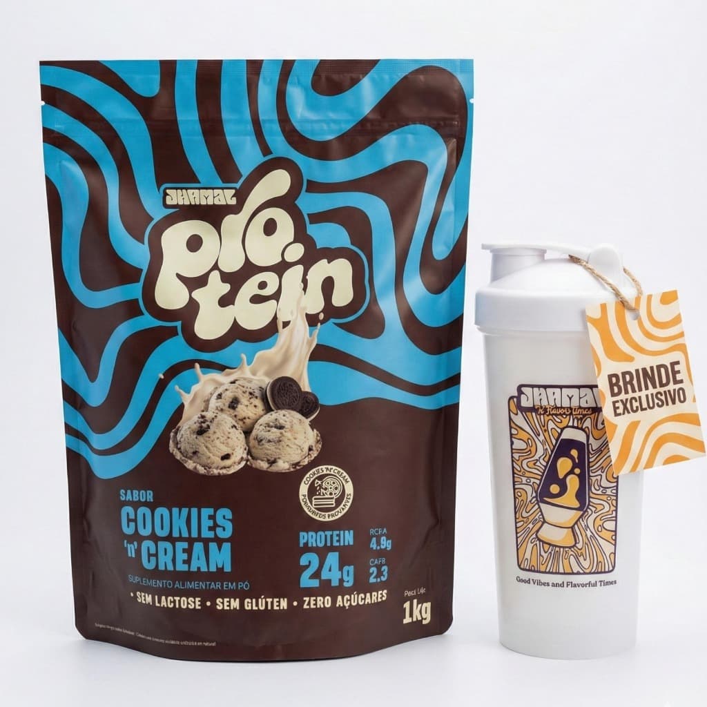 Jhamal Suplemento Cookies n’ Cream + Brinde Coqueteleira - Saudável e Rico em Proteínas - Vegano, Sem Adição de Açúcar