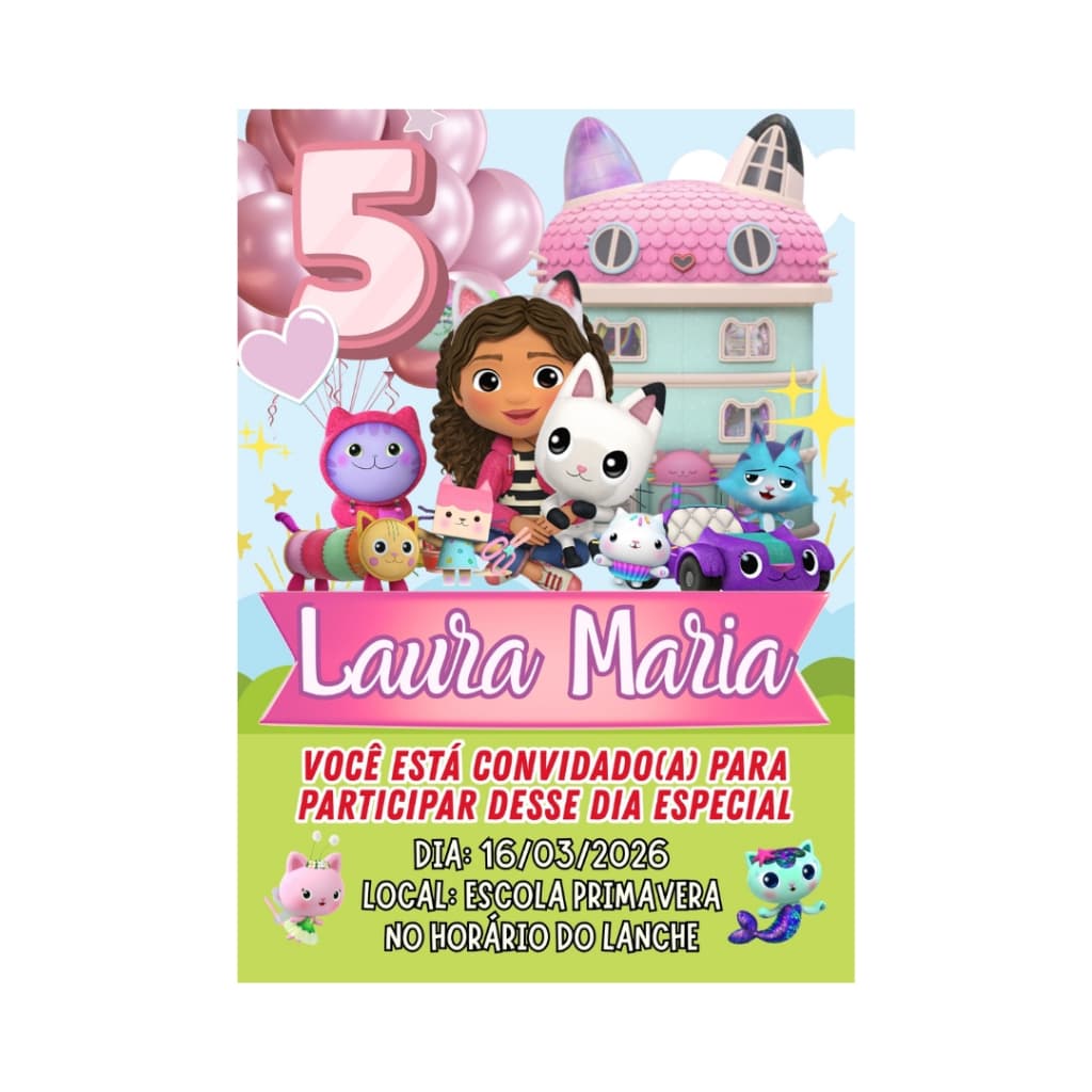 Convite ADESIVO para Agenda Escolar CASA DA GABI - 9x6cm Papel Fotográfico 130g/m