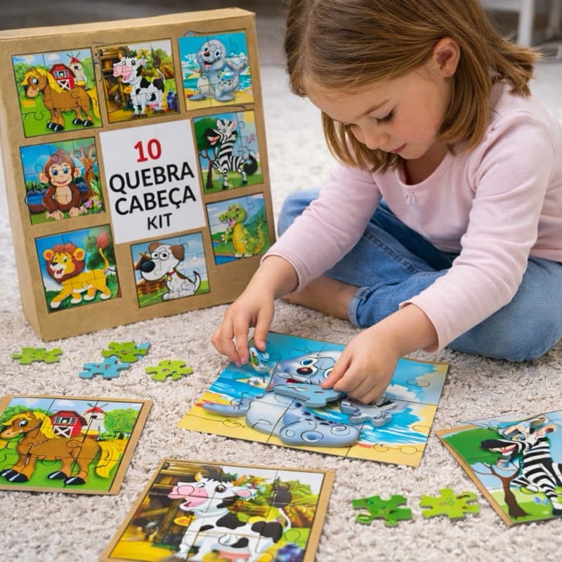 Kit 10 Quebra Cabeça em Mdf 9 Peças Jogo Pedagógico Infantil Lúdico Educativo