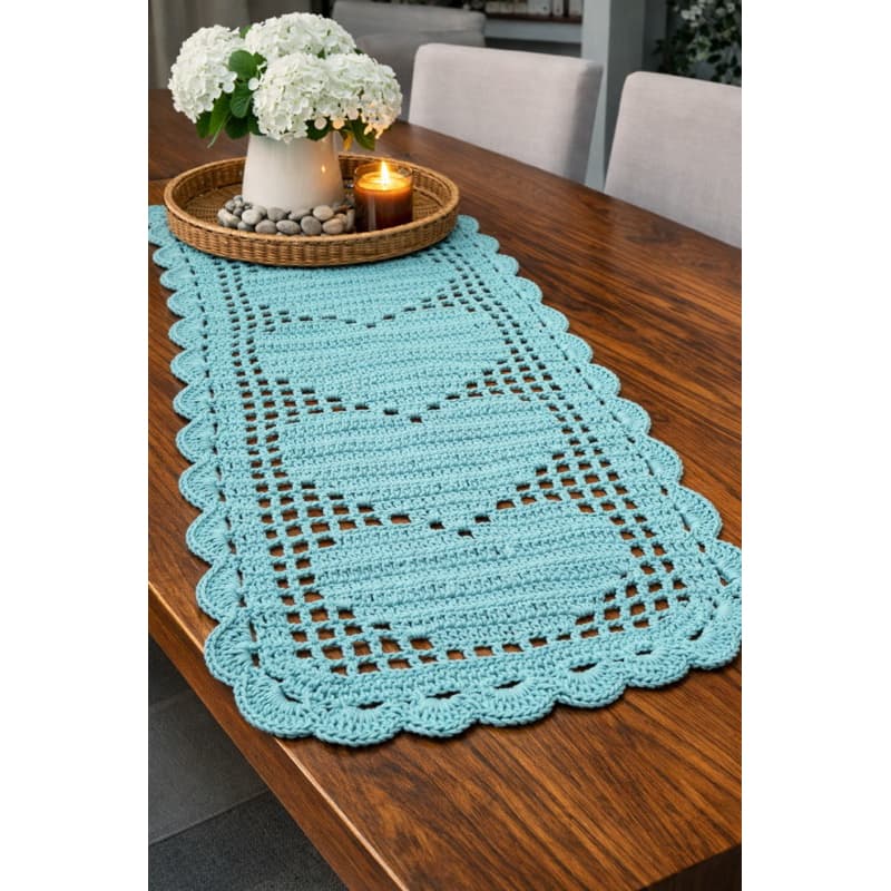 trilho de mesa modelo corações crochê 1.00 x 40.