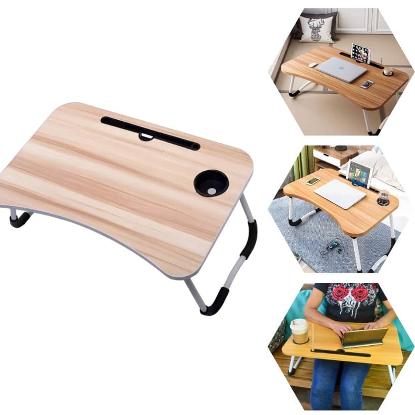 Mesa Portátil Dobrável Para Notebook e Estudo – Cor Madeira