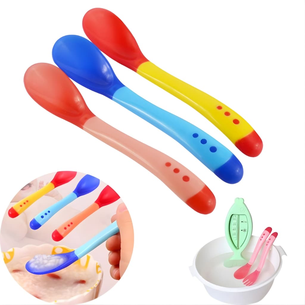Colher Infantil Termossensível Para Bebê  Muda de Cor Ponta de Silicone