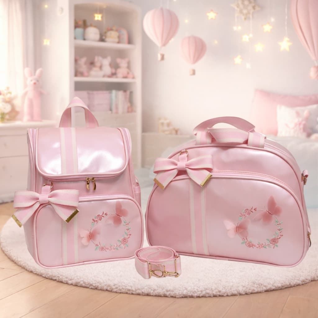 Bolsa Maternidade Grande Rosa 3D Impermeável  Mochila Bebê Luxo Enxoval