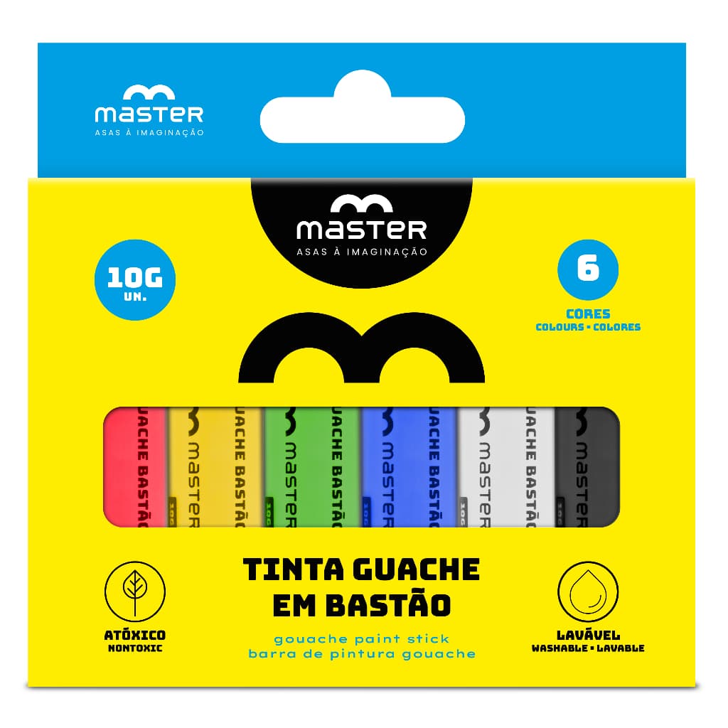 Tinta Guache Bastão 6 Cores Lavável Atóxica 10g Master Escolar