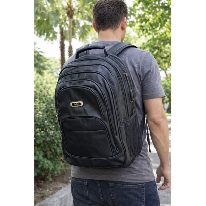 Mochila Masculina Executiva Couro Sintético com USB Antifurto Notebook 15.6" Impermeáve