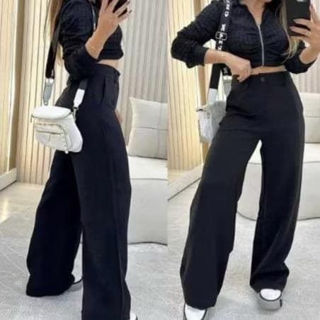 Calça Alfaiataria Pantalona Premium Com Bolso e Botão Promoção