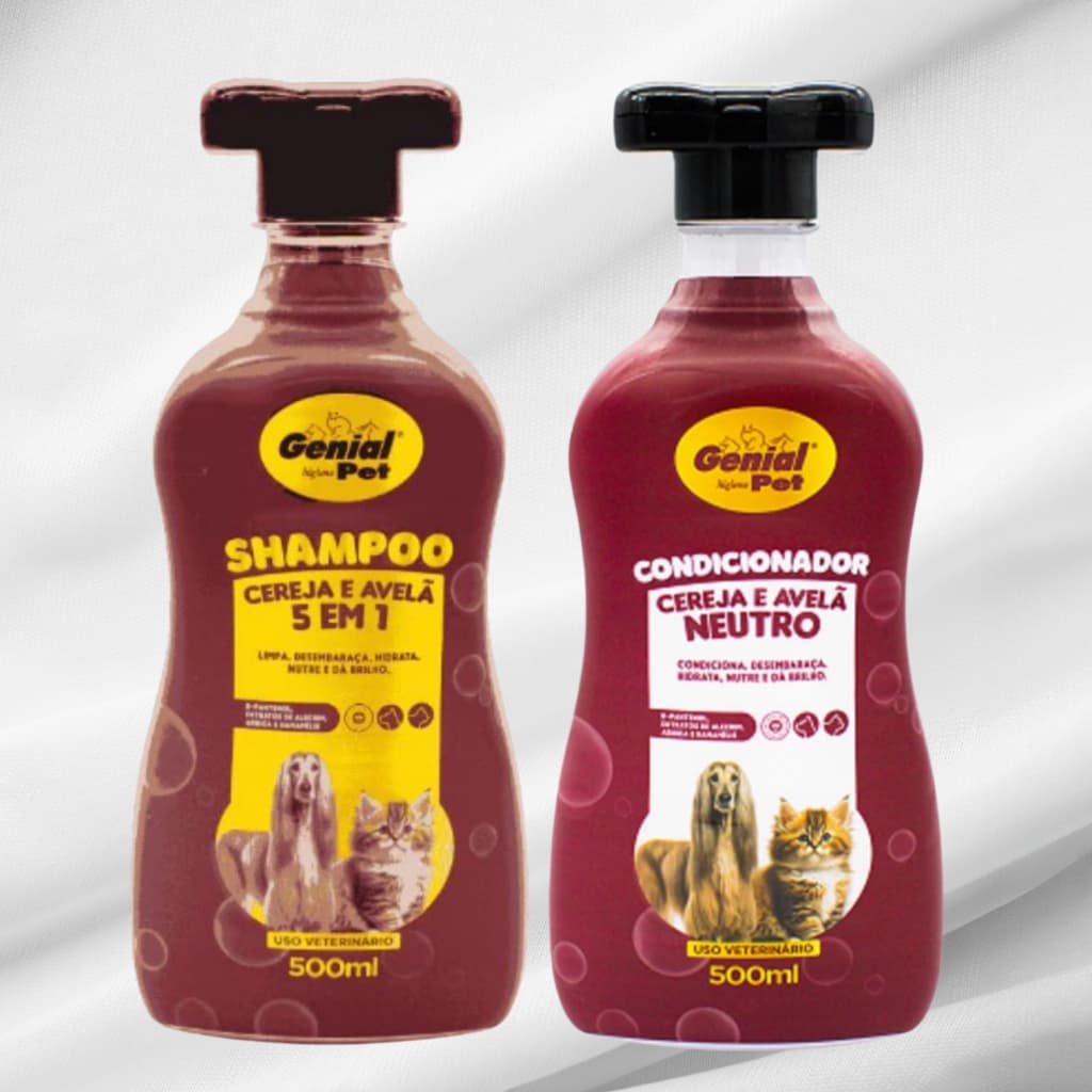 Shampoo 5 em 1 + Condicionador Cereja e Avelã Genial Pet - 500ml