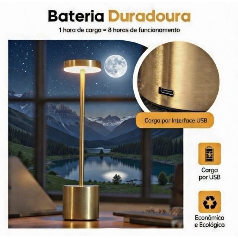 Luminária De Mesa Com Toque Recarregável LED Moderna Abajur Restaurante USB Para Leitura COD