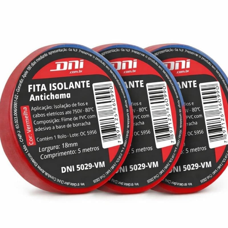 Fita isolante vermelha kit com 3 unidades 5 metros fita Eletrica Profissinal Anti-chamas Pvc
