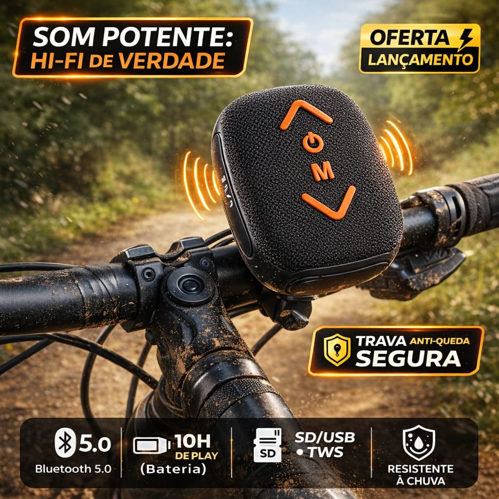 Caixa de som Bluetooth, adequada para bicicleta e moto, com funções de à prova d’água, TWS e cartão