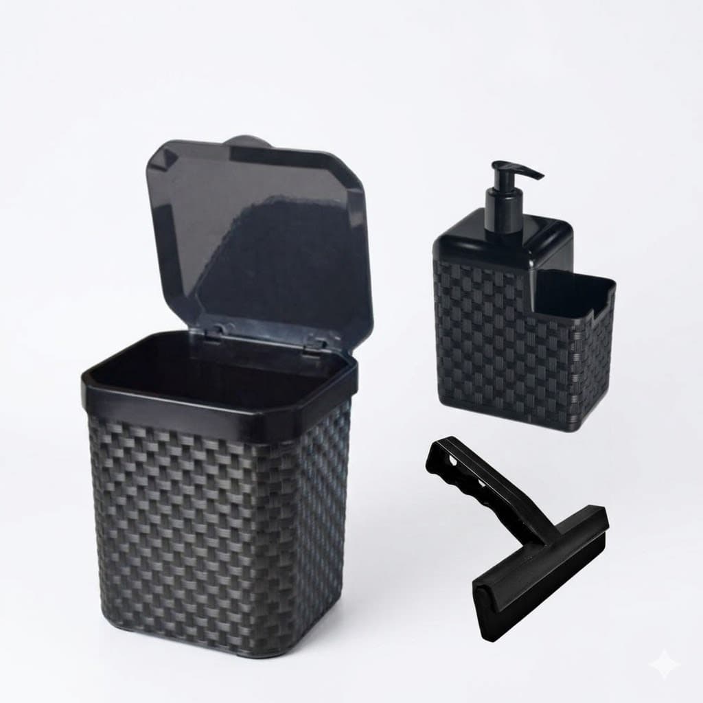 Kit Lixeira Pia 5 Litros + Porta Detergente Sabão + Rodinho de Pia Kit Cozinha 3 Peças/ Kit Dispenser + Rodo