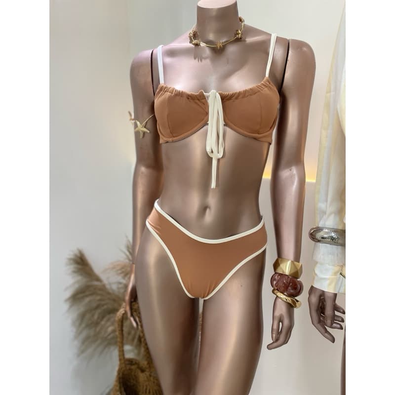 Biquíni Amélia Doce de Leite e Off White