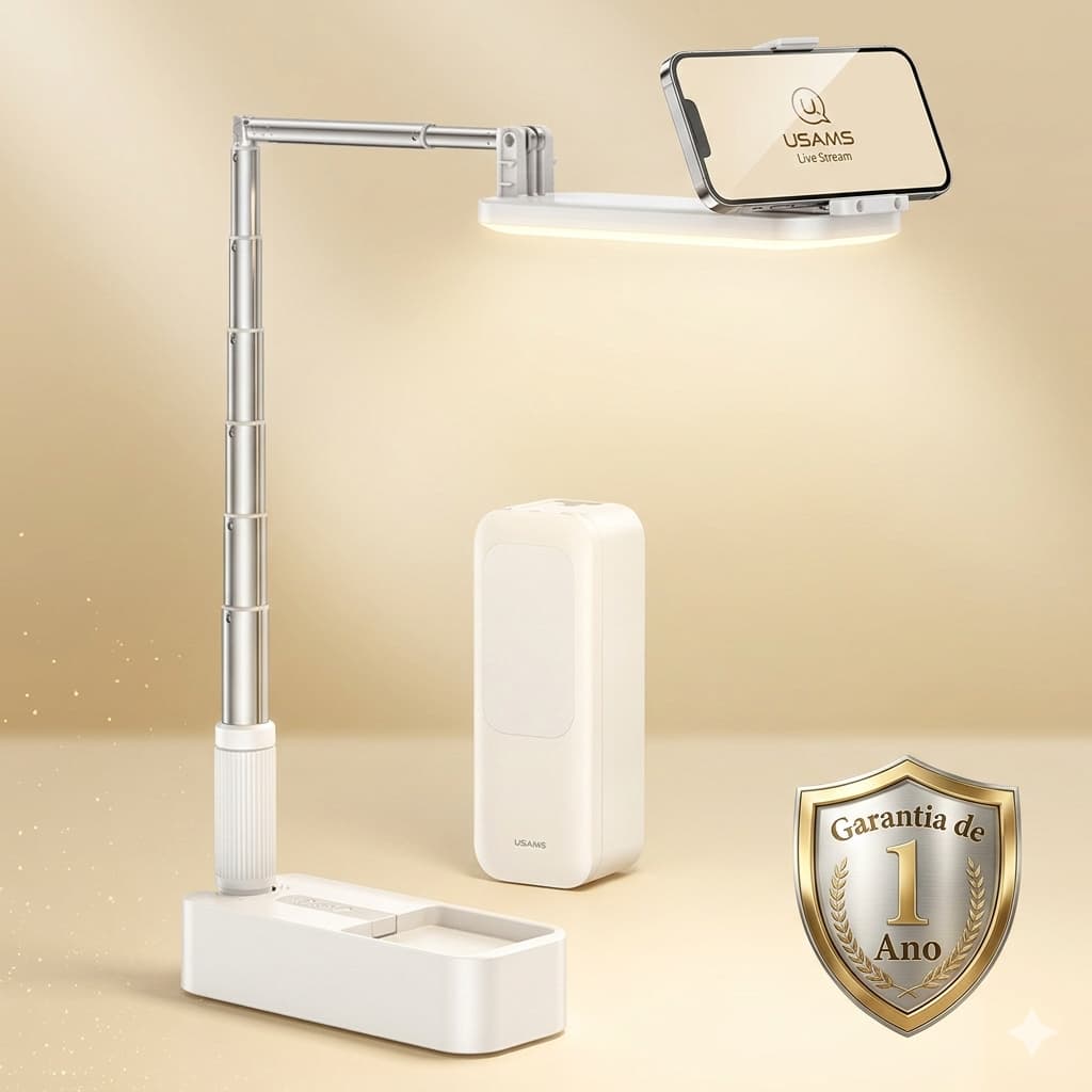Luminária 2em1 Sem Fio Quarto Escritório Ring Light de Mesa c/ Bateria 1.000mAh Bivolt