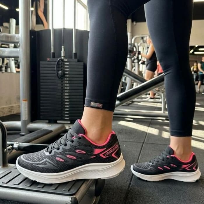 Tênis Esportivo Freedom Feminino Confortável Preto e Rosa