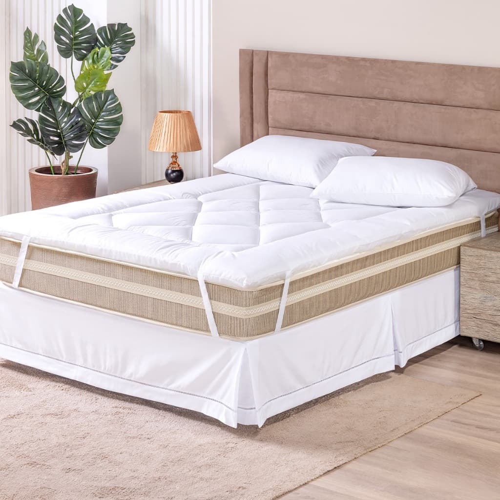 Protetor de colchão pillow top casal padrão micro percal 400 fios com elástico nas pontas