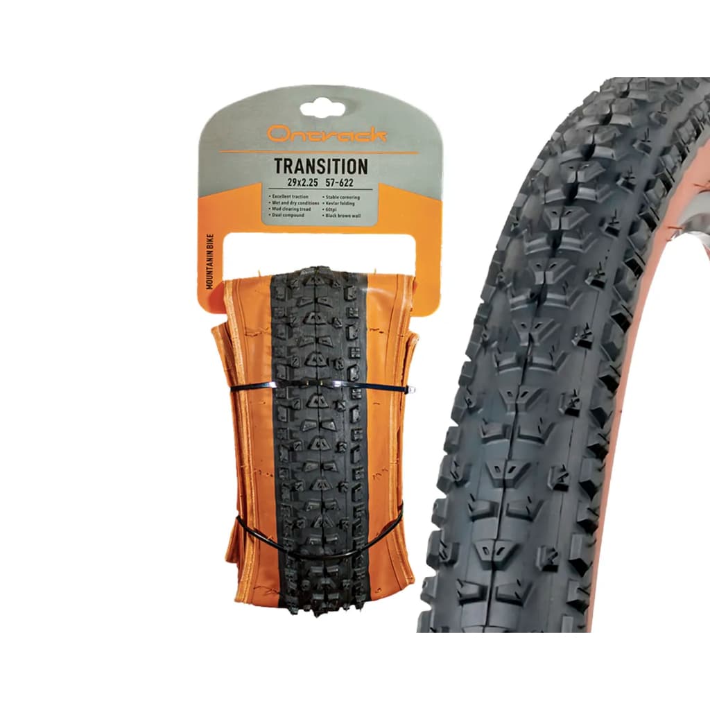 PNEU ARO 29 BICICLETA GANGSTER DE BIKE  KEVLAR BORRACHA ONTRACK PRETO COM FAIXA MARROM (29X2.20)
