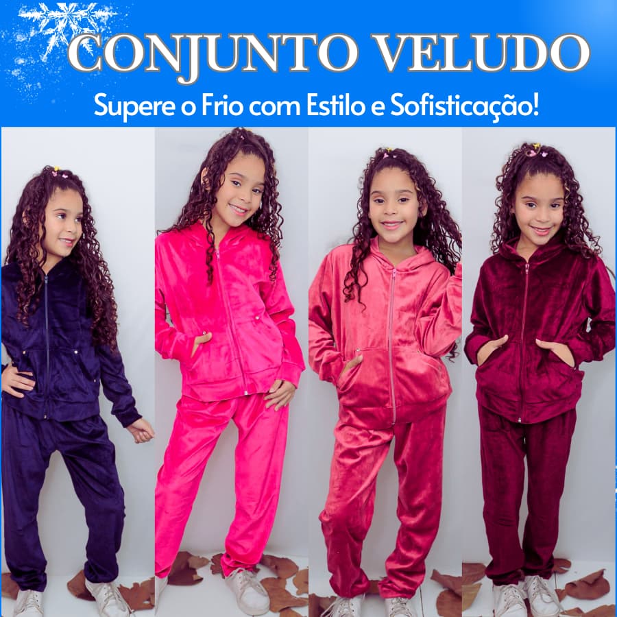 Conjunto  Plush Veludo  Infantil  Juvenil  Moda  Inverno Femenina para dias de frio Quentinho e Confortavel 4 a 14