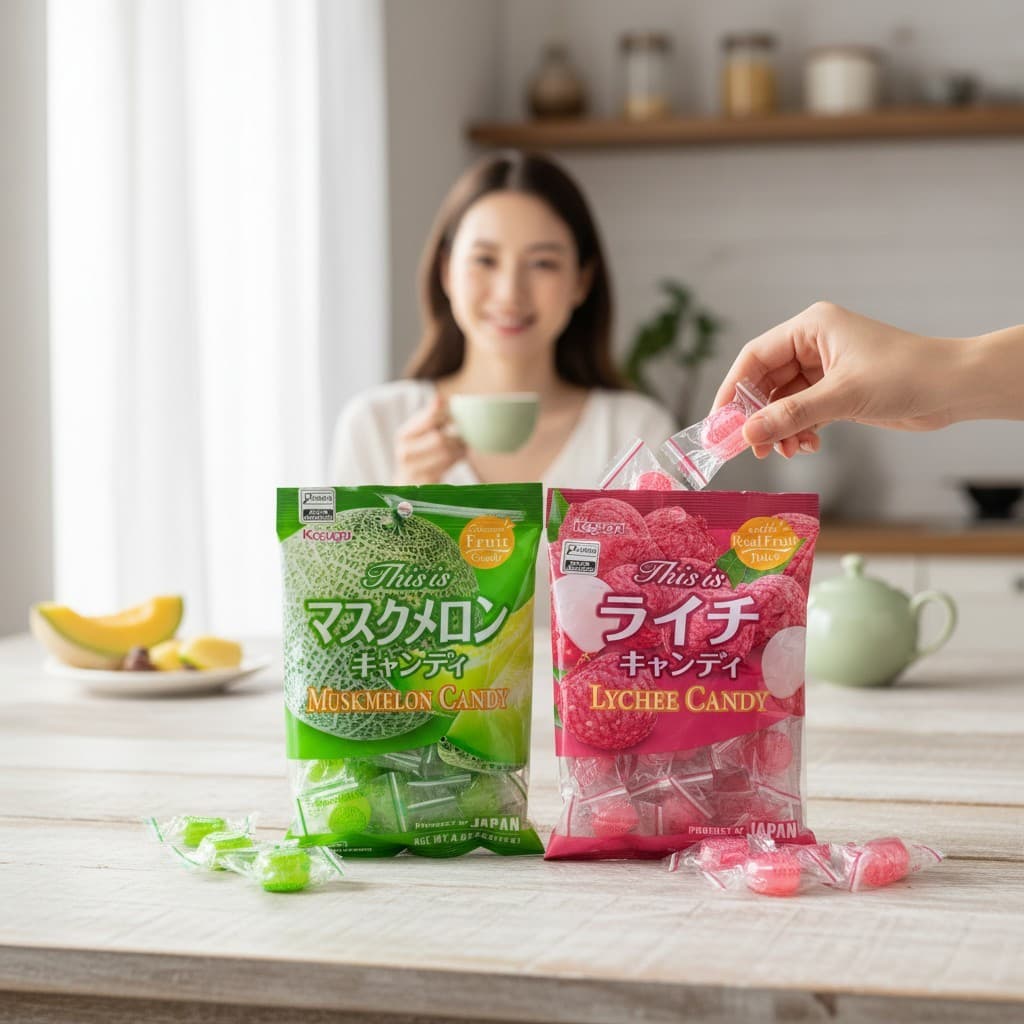 Bala Lichia e Melão  Importada Oriental Japonesa Japão Kasugai 115g - Doces Orientais