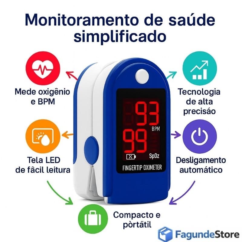 Oxímetro Digital de Dedo Medidor De Saturação De Oxigênio