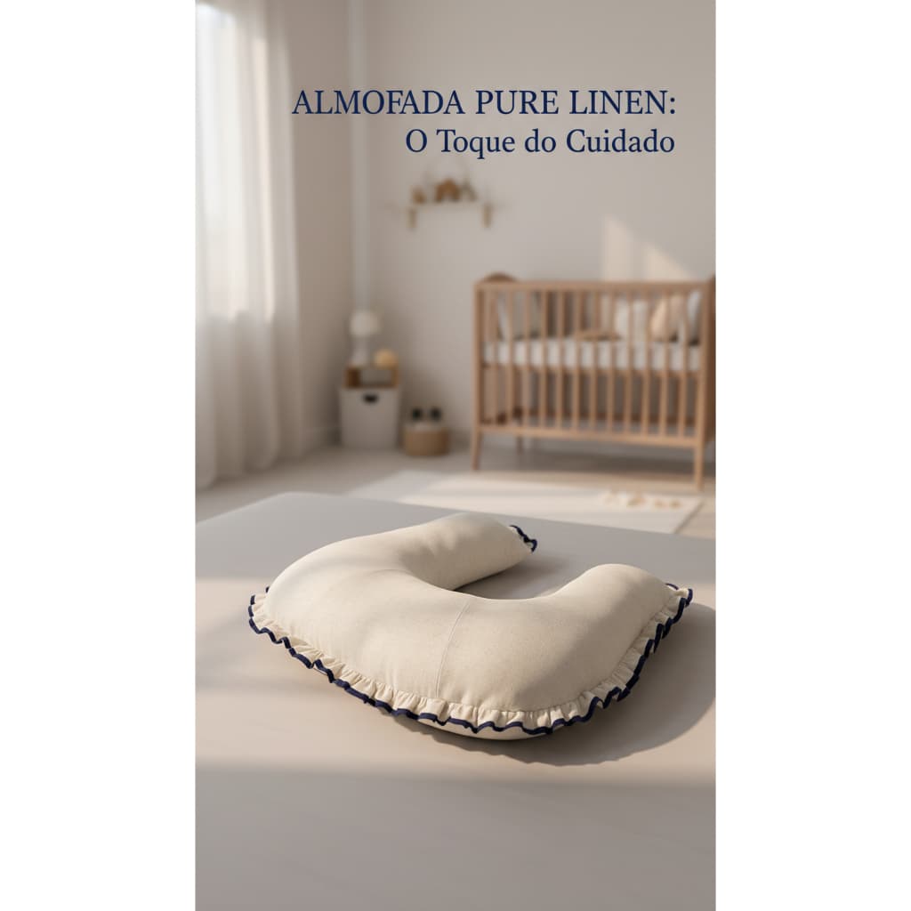 Almofada Amamentação 100% Linho Luxo Ergonômica Com Babado - Enxoval Bebê Premium Conforto Mamãe
